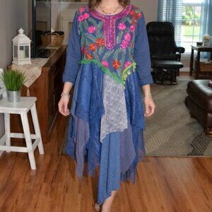 Handmade Boho Gypsy Hippy Romantic Tattered Crochet Lace Dress Tunic L/XL